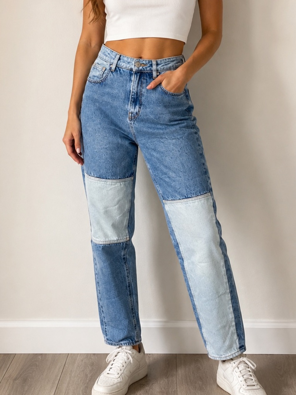 Garage Two Tone Patchwork Y2K High Rise Mom Jeans Blue Denim Women’s Size 5